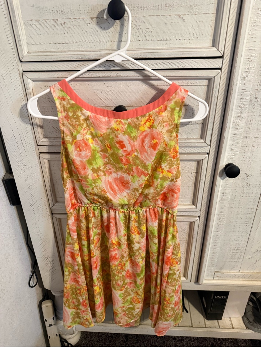 Pnina Tornai Coral and Green Floral Mini Dress